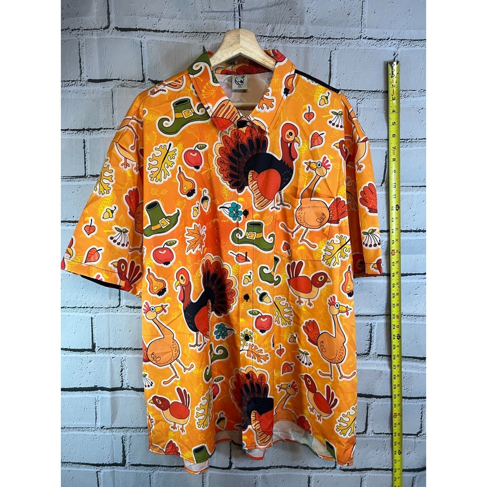 Hardaddy Thanksgiving Turkey Print Button Down Shirt Orange Mens XXL Holiday